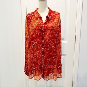 Soft Surroundings Cheyla Tunic Paisley Red Collared Button Front Women 2X